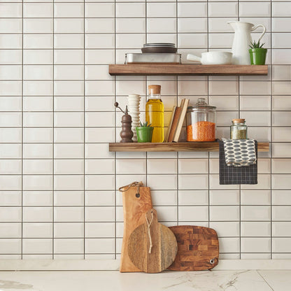 LGN Trend Acacia Solid Wood Floating Wall Shelves 2 Pack 60cm Bathroom Kitchen