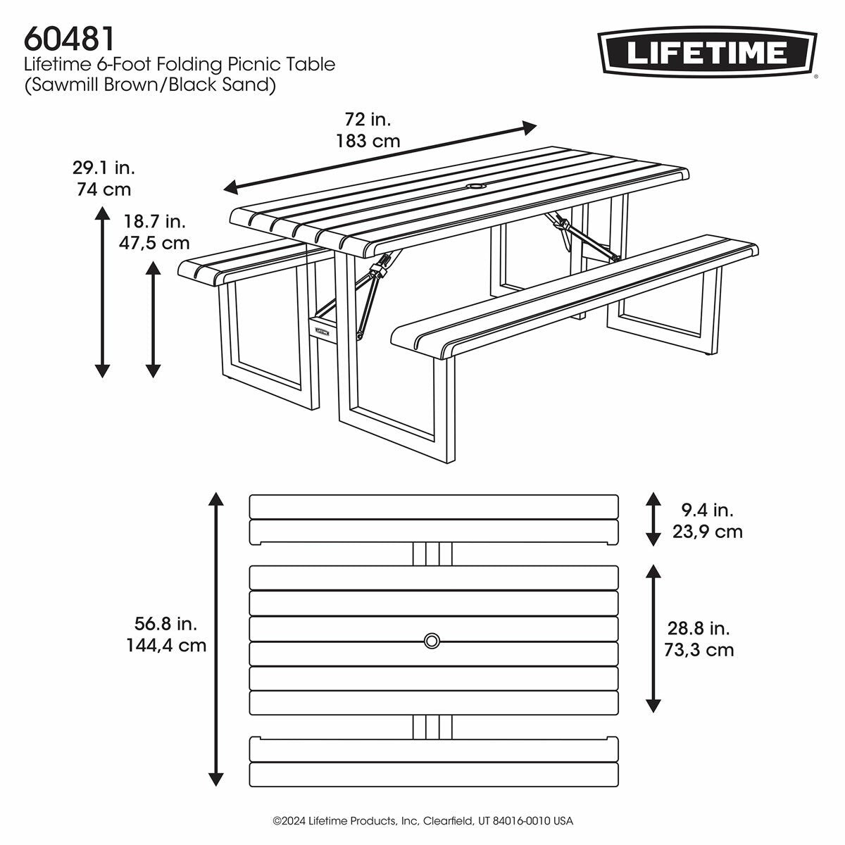 Lifetime 6ft (1.83m) Folding Picnic Table - Model 60481, 41kg, Grey