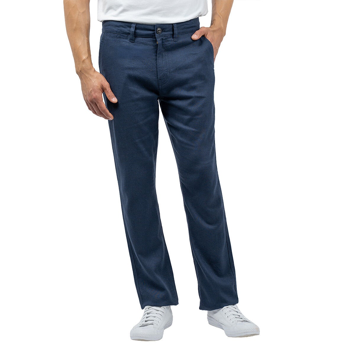 Jachs Men's Navy Linen Chino Pant Lightweight Summer Trousers Casual Slim Fit