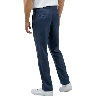 Jachs Men's Navy Linen Chino Pant Lightweight Summer Trousers Casual Slim Fit