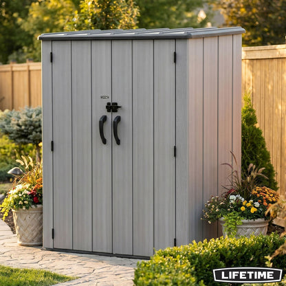 Lifetime Vertical Storage Shed 60457 1510L HDPE Grey Shelves Hooks Garden