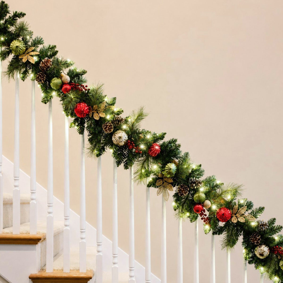 9ft Pre-Lit Christmas Garland 90 LED Twinkling Lights Indoor Outdoor Xmas