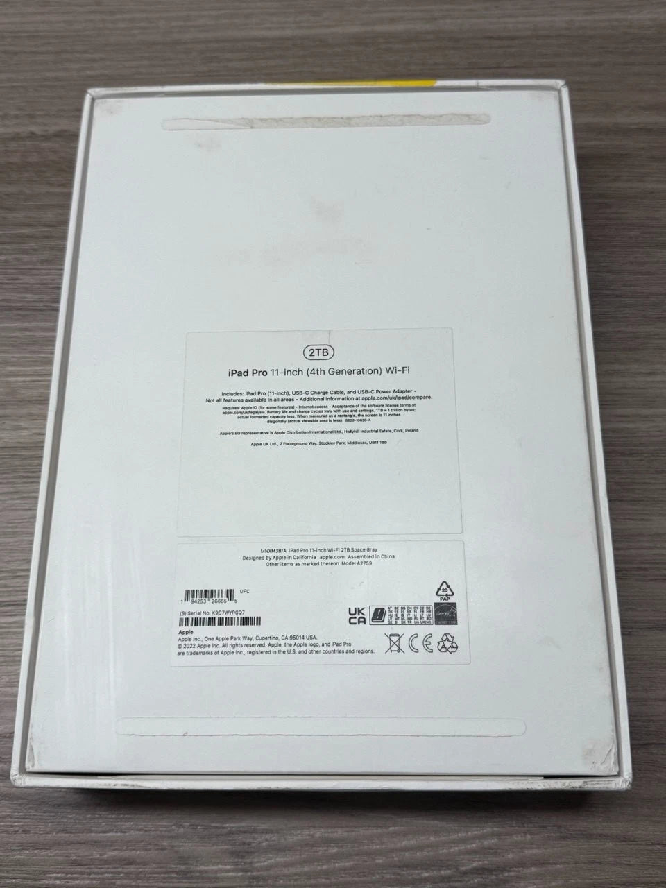 Apple iPad Pro 11 Inch 2TB 4th Gen WiFi Space Grey Tablet MNXM3B/A model A2759