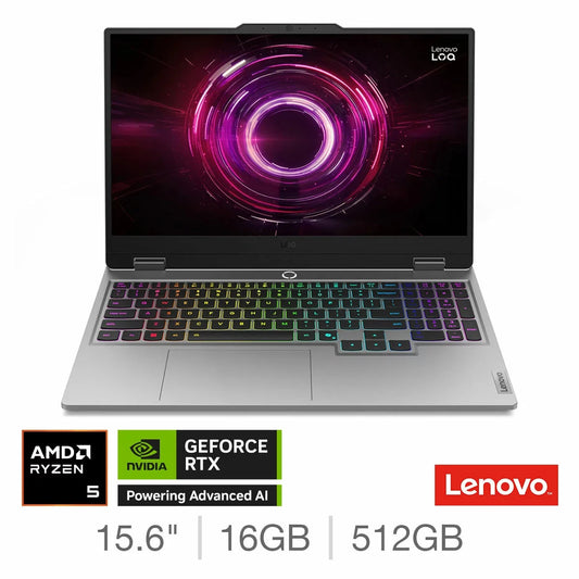 Lenovo LOQ, AMD Ryzen 5, 16GB RAM, 512GB SSD RTX 5050 15.6 In Laptop, 83JG0008UK