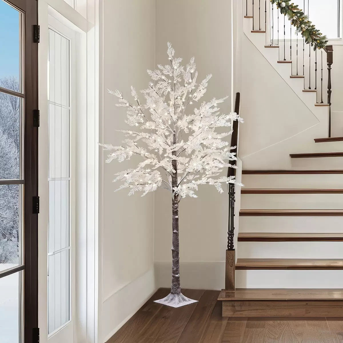 Christmas 7ft Flocked LED Artificial Cedar Tree with Twinkling Lights. **