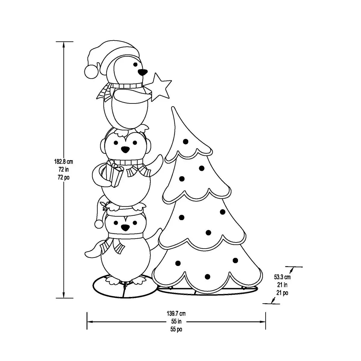 6ft (1.8m) Stacked Penguin Trio with Twinkle Lights