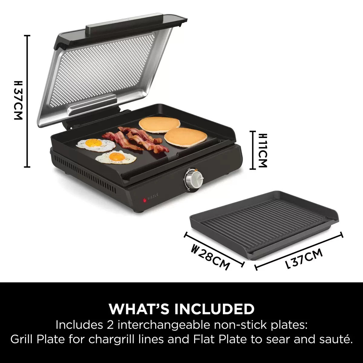 Ninja Sizzle Indoor Grill and Flat Plate Model GR101UK Black