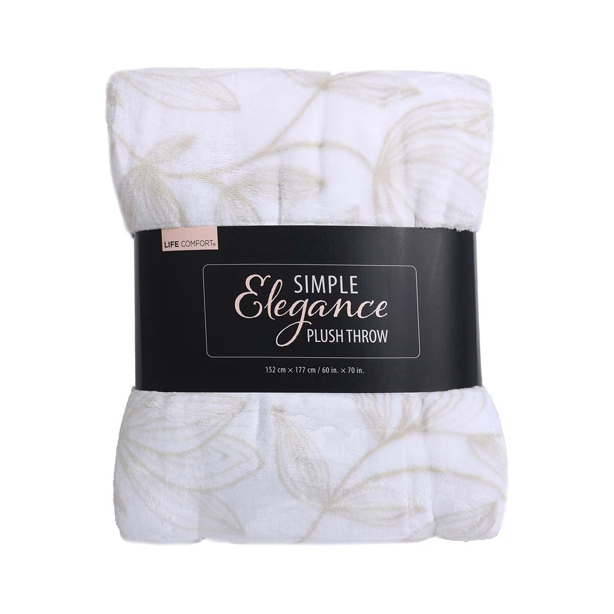 Life Comfort White Floral Printed Plush Throw, 152 x 177 cm
