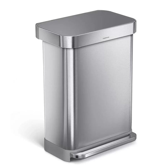simplehuman Rectangular Step Can Bin 55L in Brushed Stainless Steel