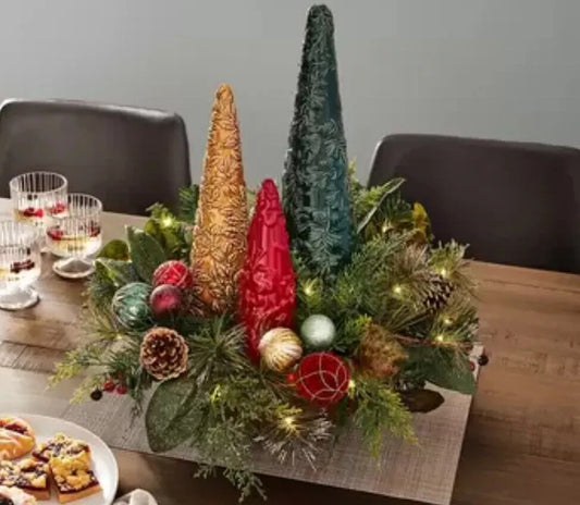 Christmas Table Centrepiece with 35 LED Lights Red Gold 20" (51cm)