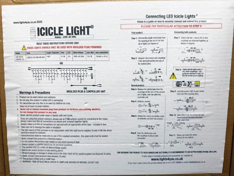 Costco Lights4You 13ft (4m) 152 LED Warm White Outdoor Icicle Light Christmas