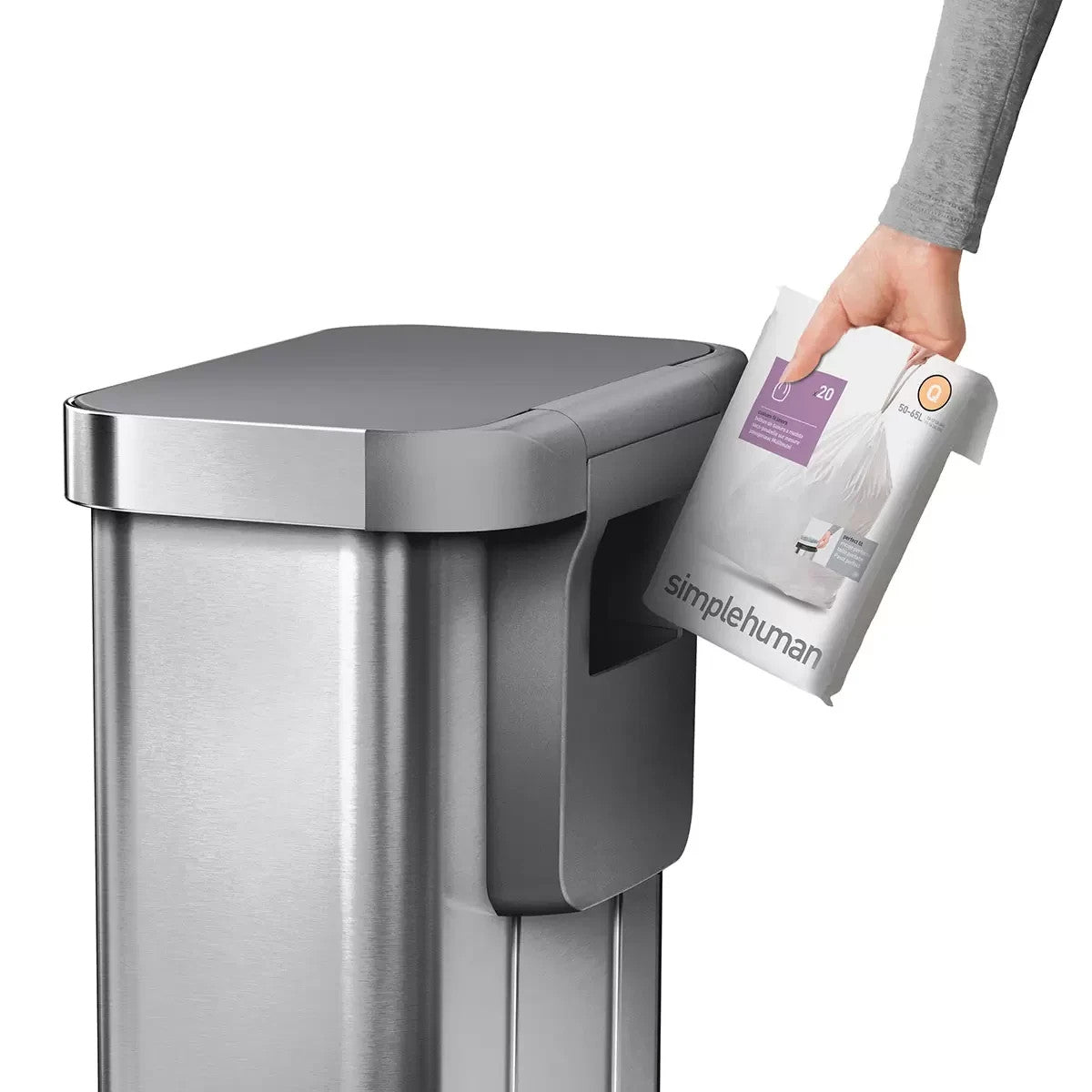 simplehuman Rectangular Step Can Bin 55L in Brushed Stainless Steel