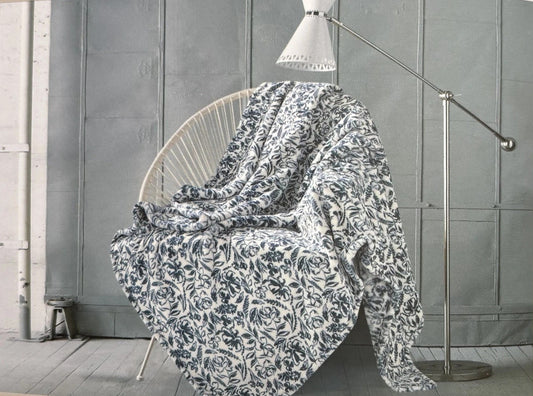 Monte & Jardin Ultra Plush Luxury Printed Velvet Throw 152 x177cm Blue