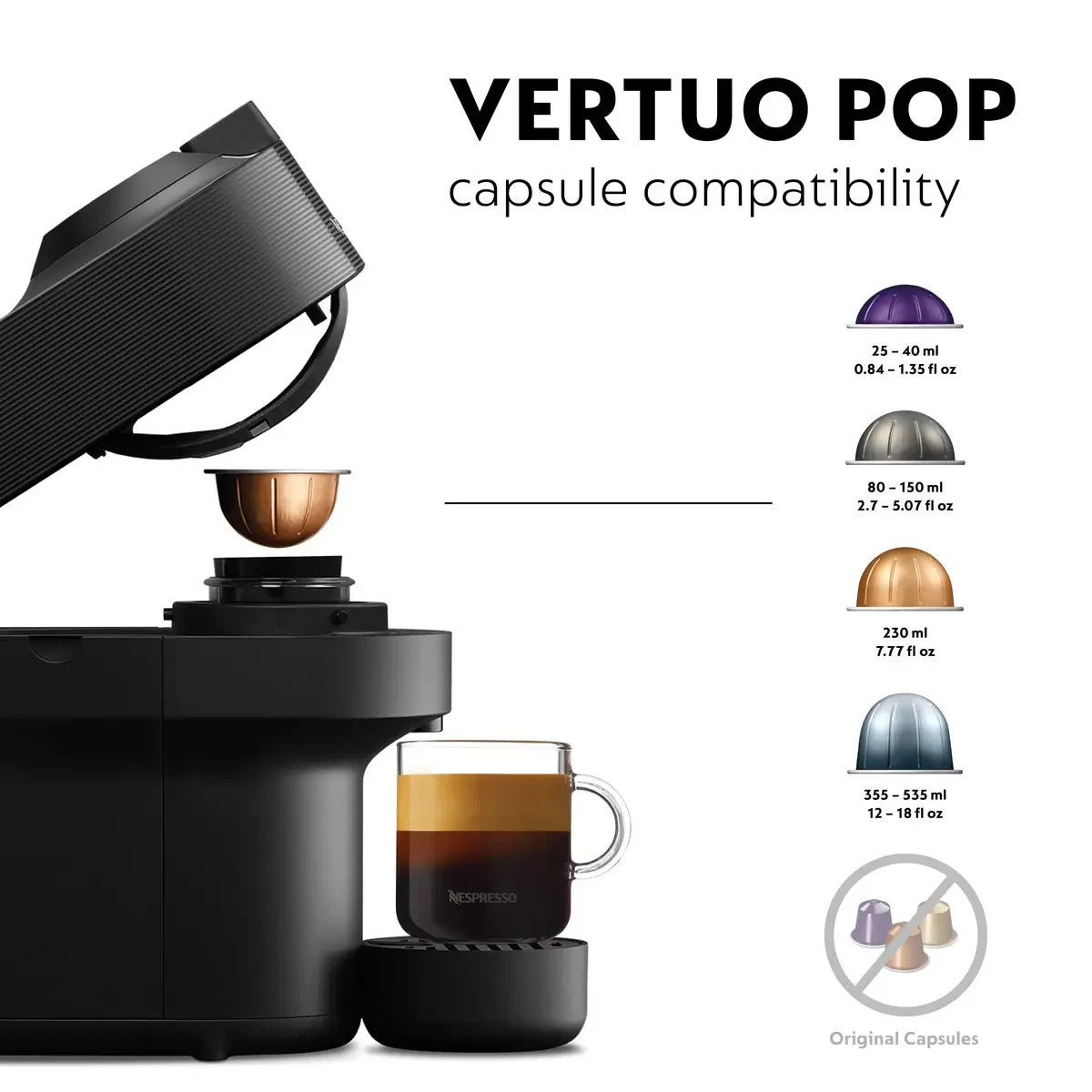 Nespresso by De'Longhi Vertuo Pop Capsule Coffee Machine, ENV90.B New