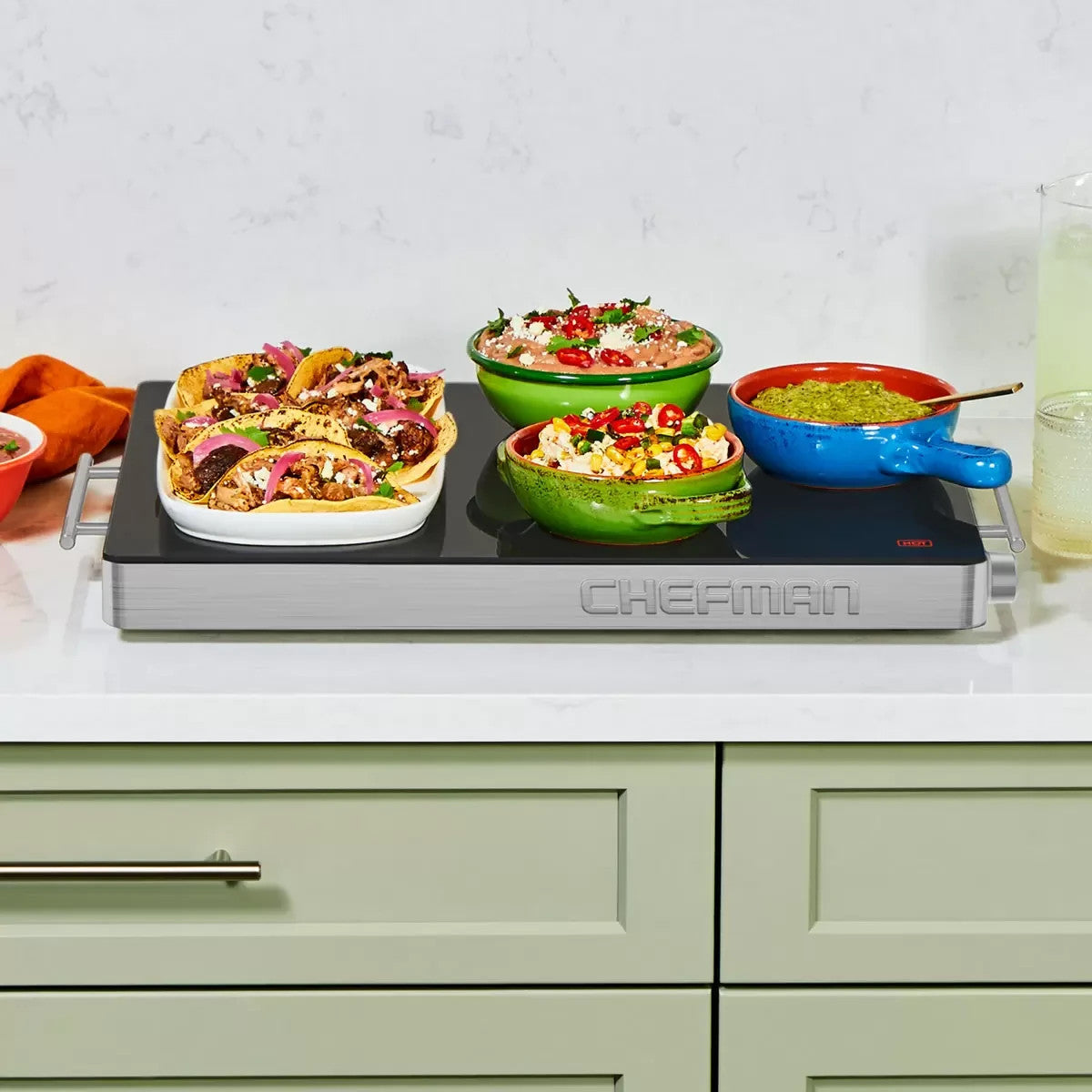 Chefman XL Glass Top Warming Tray, Adjustable Temperature Control