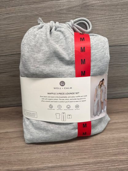 Well+Home Ladies 3 Piece Waffle Knit Lounge Set Loungewear grey Medium
