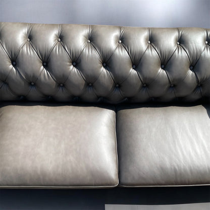 Prospera Home Allington 3 Seater Grey Leather Chesterfield Sofa 226cm Coil
