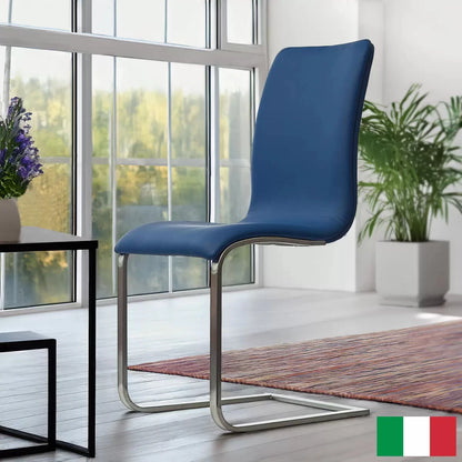 Rio Dining Chair 2 Pack Blue Brushed Stainless Steel Base MG58 Set