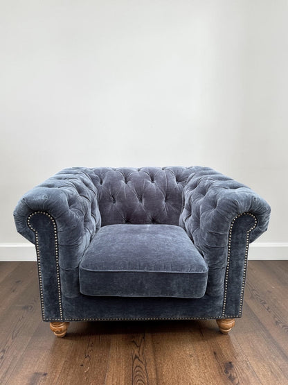 Prospera Home Allington Navy Fabric Chesterfield Armchair Pocket Coil Lounge