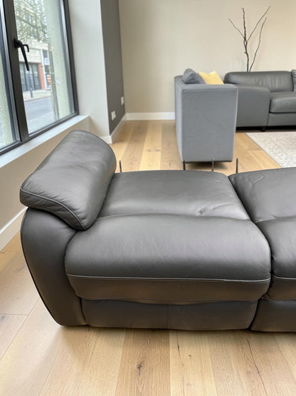 Fletcher Dark Grey Leather Power Reclining 2 Seater Sofa Power Headrest USB