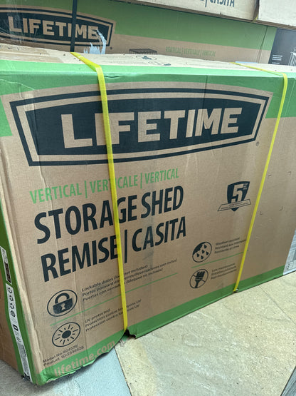 Lifetime Vertical Storage Shed 60457 1510L HDPE Grey Shelves Hooks Garden