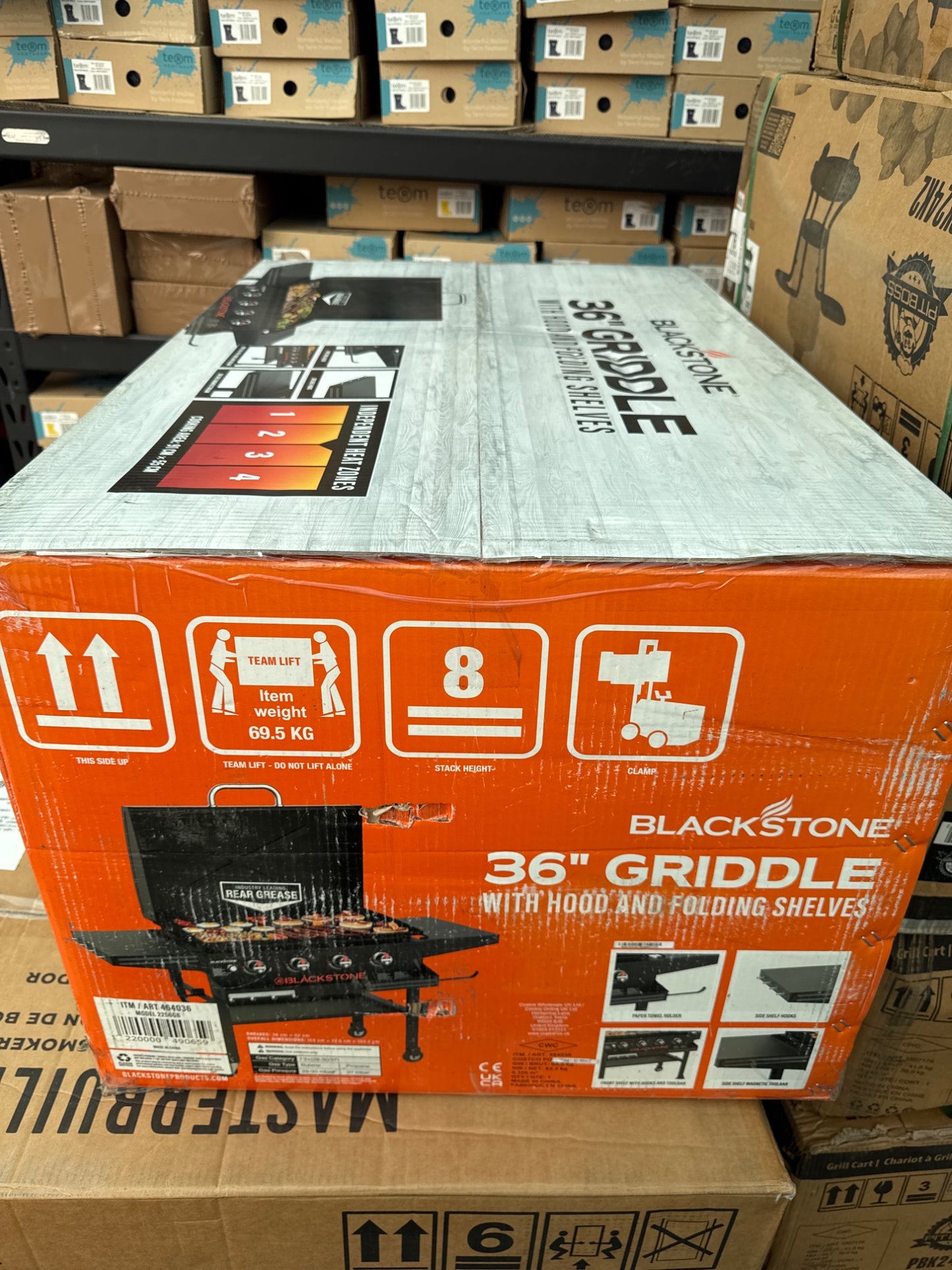 Blackstone 36" Gas Griddle BBQ 4 Burner 60000 BTU Hood Front Shelf Black Steel
