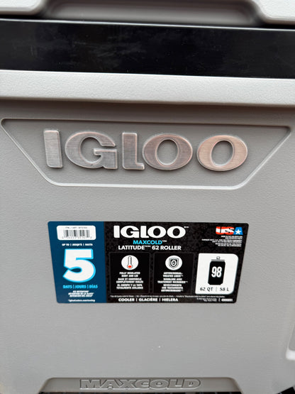 Igloo MaxCold Ultra 62QT Wheeled Roller Cooler Box 5 Day Ice Grey 90 Cans