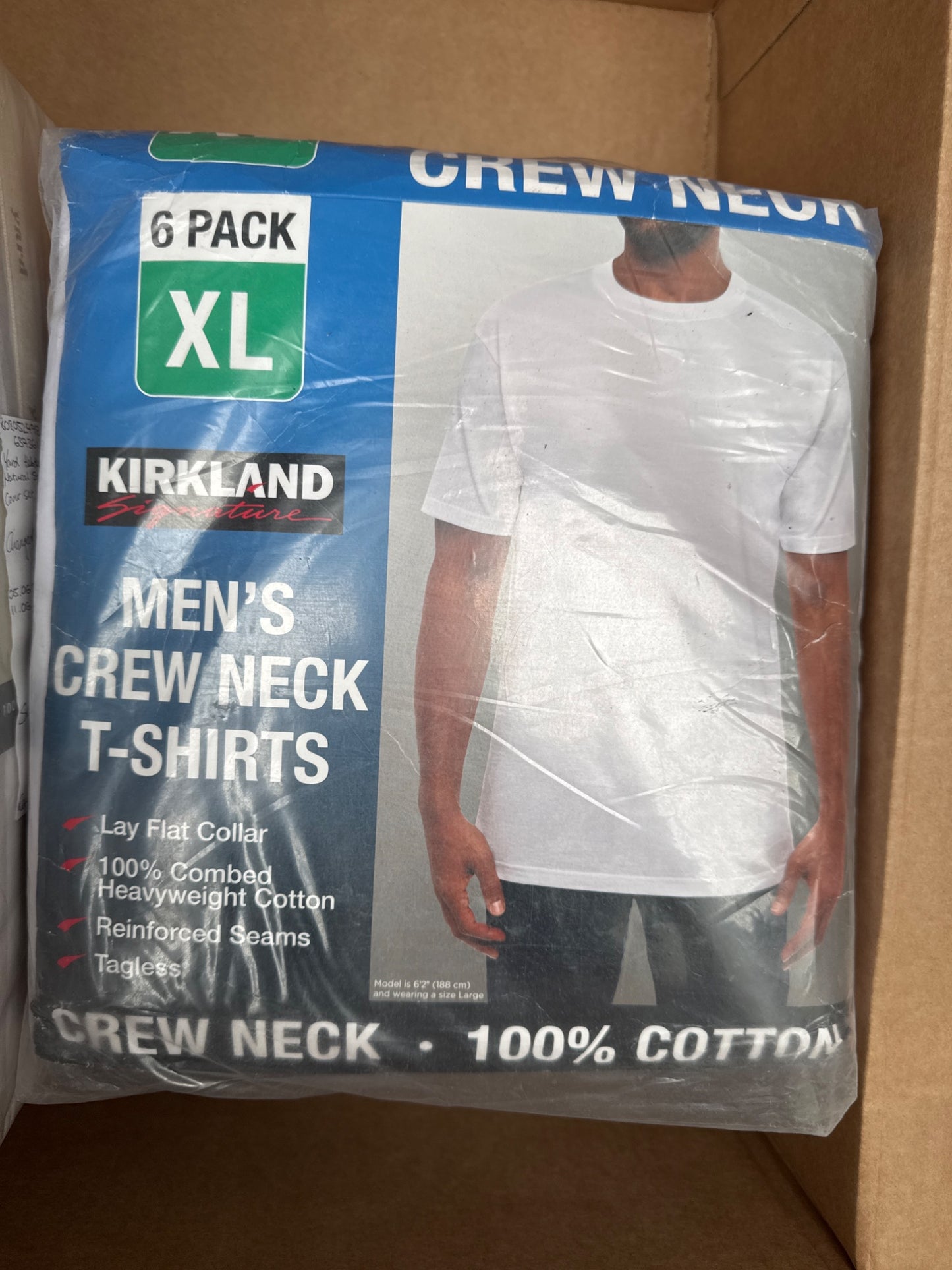 Kirkland Signature Men's White Crewneck Cotton T-Shirts 6 Pack XL Heavyweight