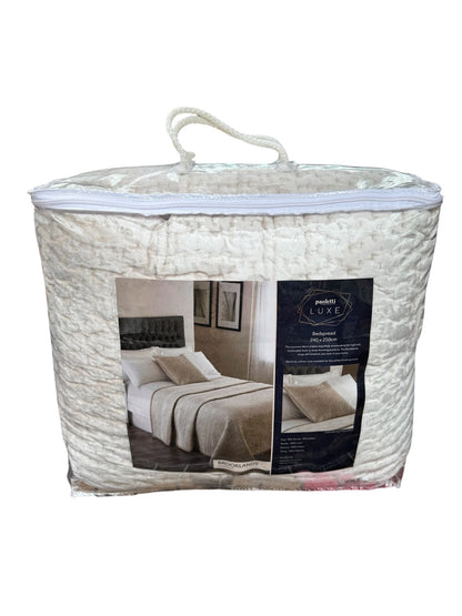 Paoletti Brooklands Quilted King Bedspread Champagne Velvet-Look 240 x 250cm