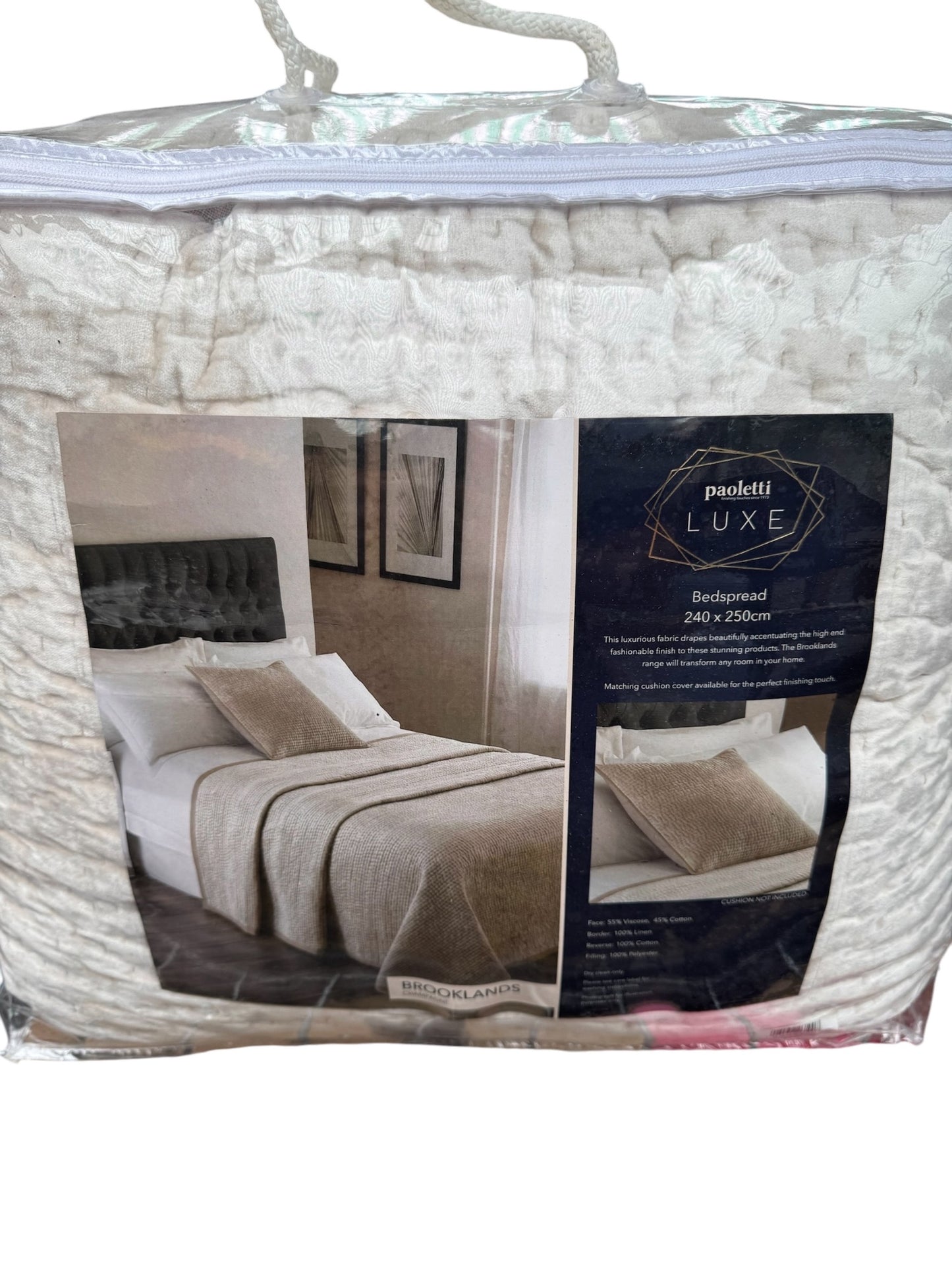 Paoletti Brooklands Quilted King Bedspread Champagne Velvet-Look 240 x 250cm