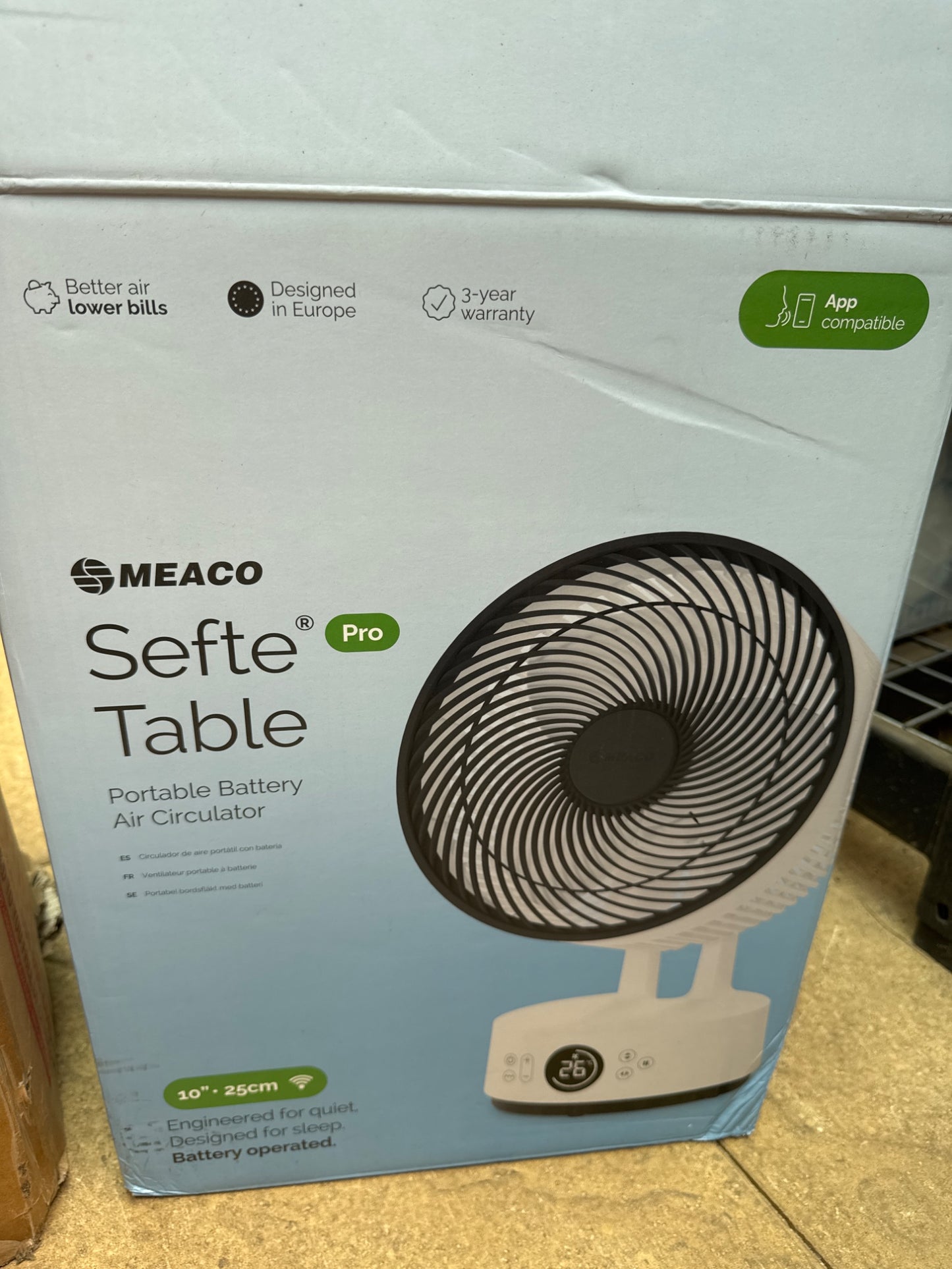 Meaco Sefte Pro 10" Cordless Desktop Air Circulator Fan 12 Speed White 38cm
