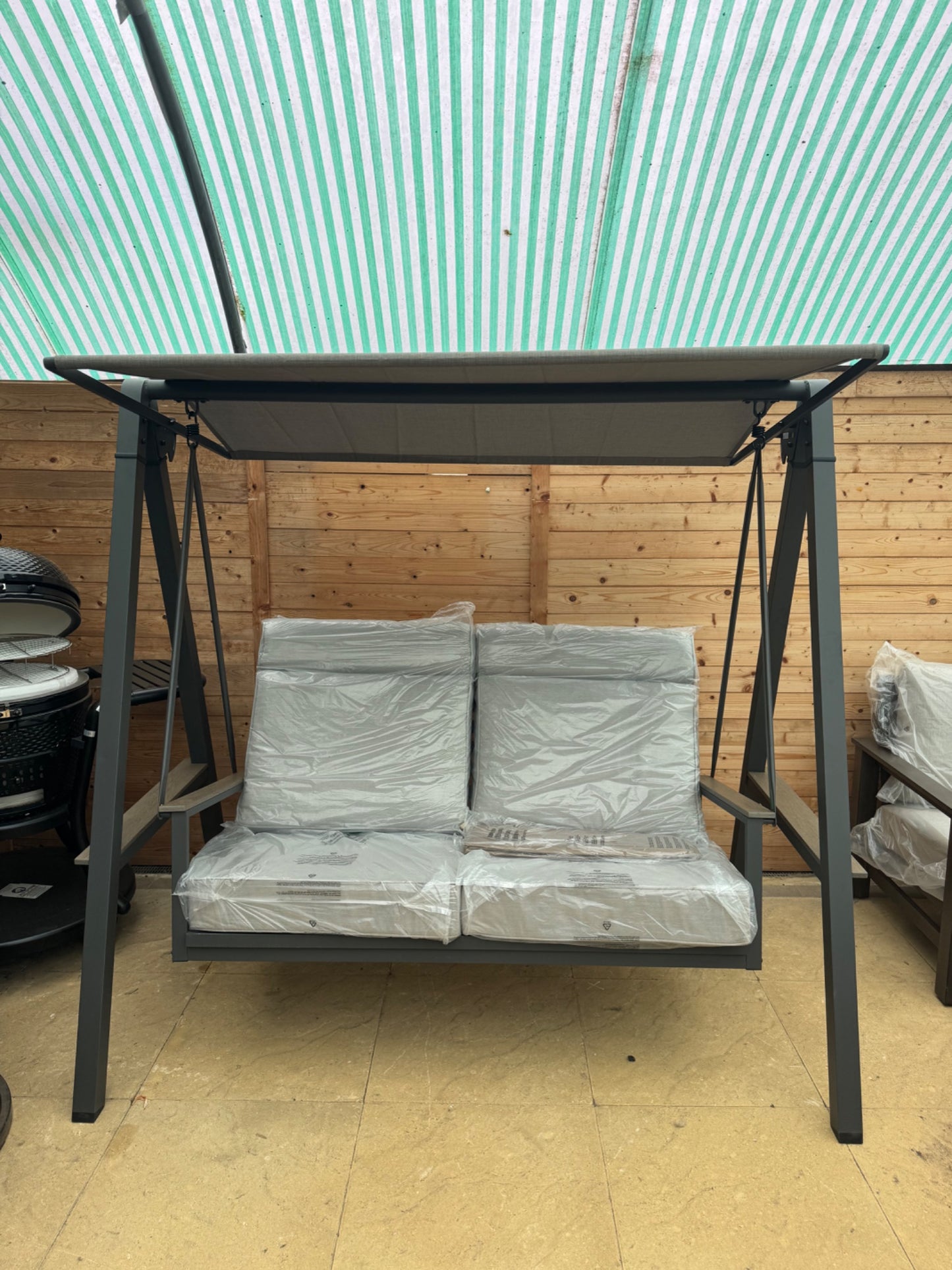 SunVilla Pine Knoll 2 Seater Cushioned Garden Swing Seat Canopy Beige Aluminium