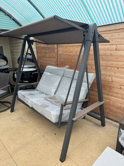 SunVilla Pine Knoll 2 Seater Cushioned Garden Swing Seat Canopy Beige Aluminium