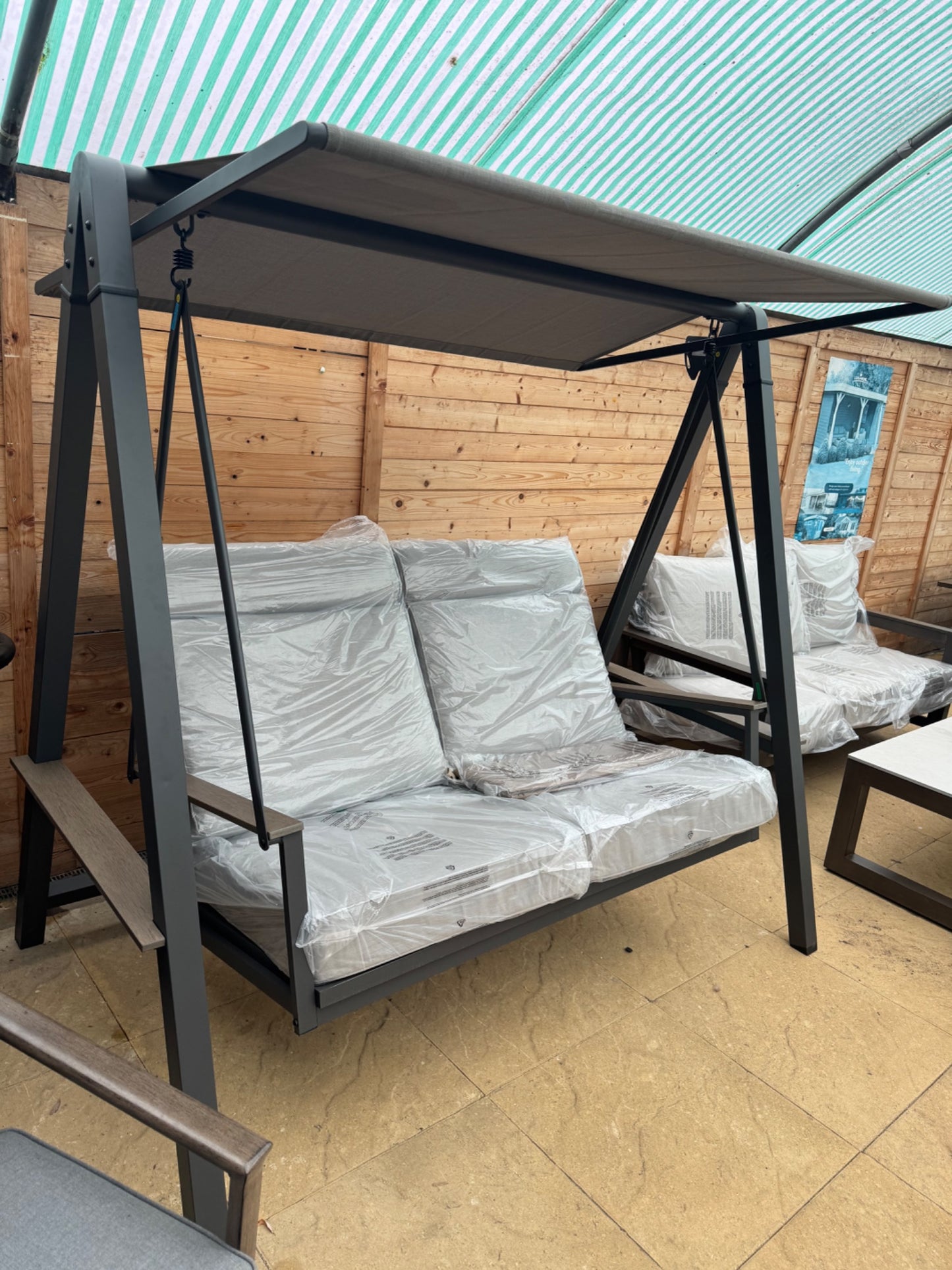 SunVilla Pine Knoll 2 Seater Cushioned Garden Swing Seat Canopy Beige Aluminium