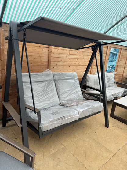 SunVilla Pine Knoll 2 Seater Cushioned Garden Swing Seat Canopy Beige Aluminium