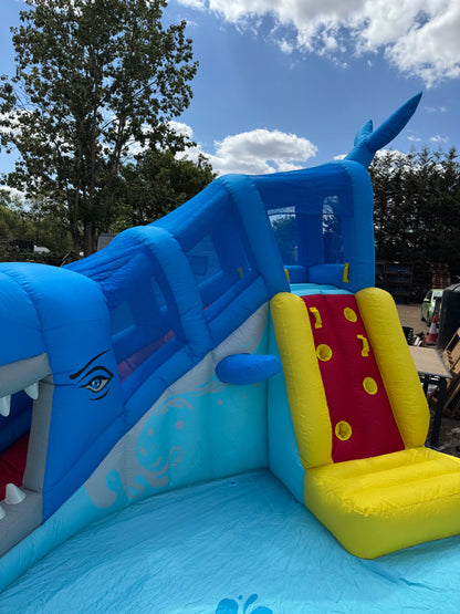 H2OGO! Whale Inflatable Kids Water Park Slide Splash Pad Climb Wall Blower