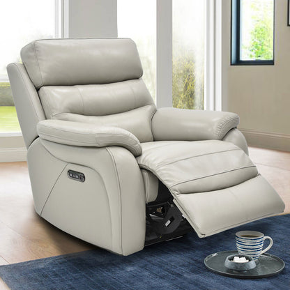 Fletcher Leather Power Recliner Chair Light Grey Electric Sofa Armchair Seat"