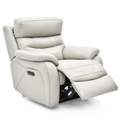 Fletcher Leather Power Recliner Chair Light Grey Electric Sofa Armchair Seat"