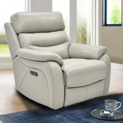 Fletcher Leather Power Recliner Chair Light Grey Electric Sofa Armchair Seat"