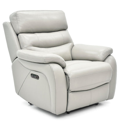 Fletcher Leather Power Recliner Chair Light Grey Electric Sofa Armchair Seat"