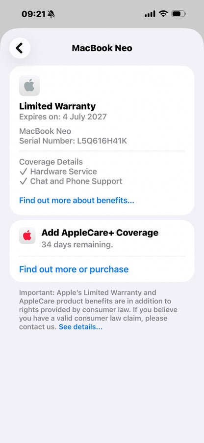 Apple MacBook Neo 13" Indigo A18 Pro 8GB 512GB SSD MHFG4B/A ( AppleCare+ ) VAT