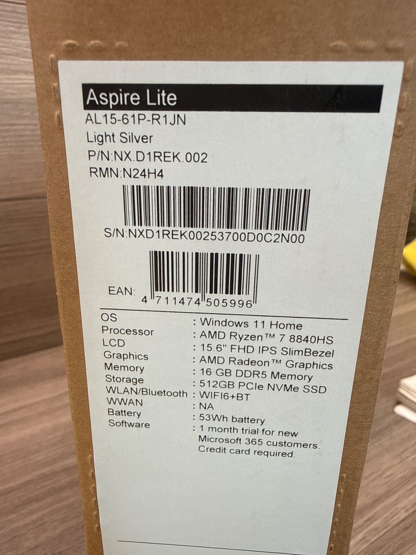 Acer Aspire Lite Laptop 15.6" AMD Ryzen 7 8840HS 16GB RAM 512GB SSD Grey