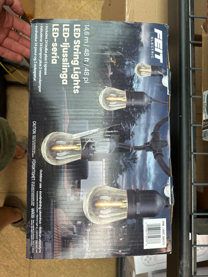 Feit 48ft LED Outdoor String Lights 24 Bulb IP44 Weatherproof Garden Black