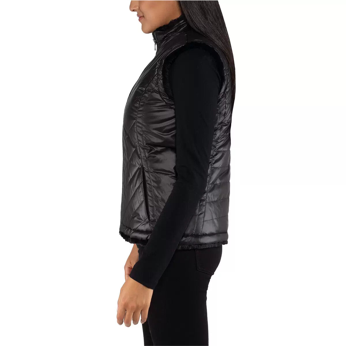 Nicole Miller Reversible Vest Women Faux Fur in Black Brand New