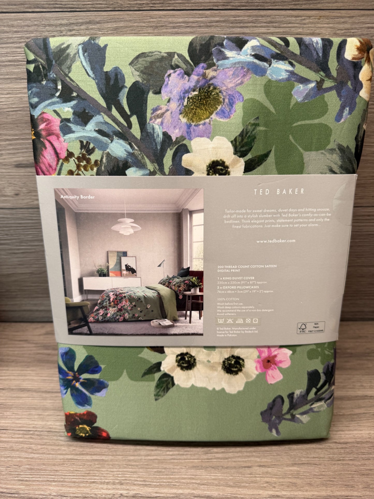 Ted Baker King Size Duvet Cover Set 200 thread Cotton 2 Pillowcases Bedding