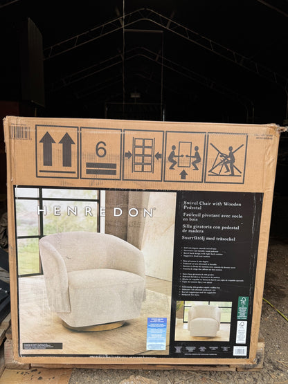 Henredon Murphy Light Grey Fabric Swivel Barrel Chair 360 Degree Pedestal