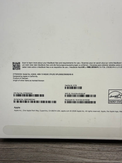 Apple MacBook Neo 2026, A18 Pro Chip, Touch ID, 8GB, 512GB SSD, 13 Inch in Indig