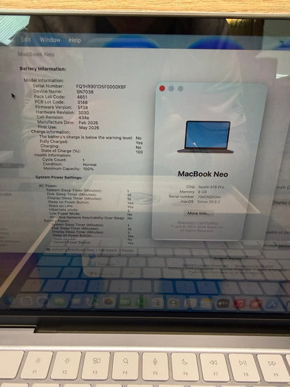 Apple MacBook Neo 2026, A18 Pro Chip, Touch ID, 8GB, 512GB SSD, 13 Inch in Indig
