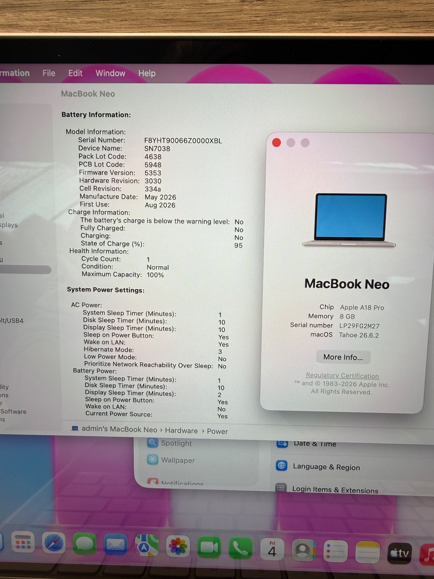 Apple MacBook Neo 13 Inch A18 Pro Chip 8GB 512GB SSD Touch ID Blush Laptop