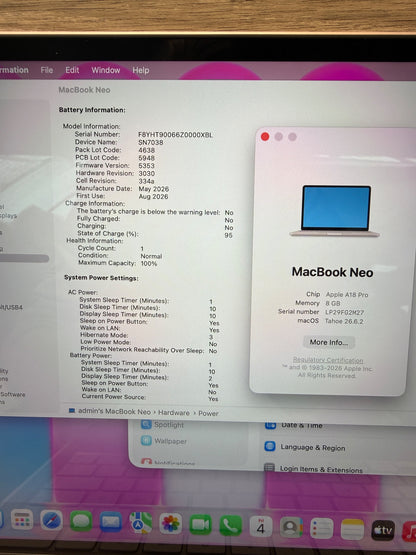 Apple MacBook Neo 13 Inch A18 Pro Chip 8GB 512GB SSD Touch ID Blush Laptop
